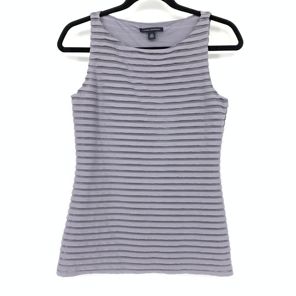 Banana Republic Sleeveless Boatneck Tank Top Womens Size XS Gray Mesh Stripe